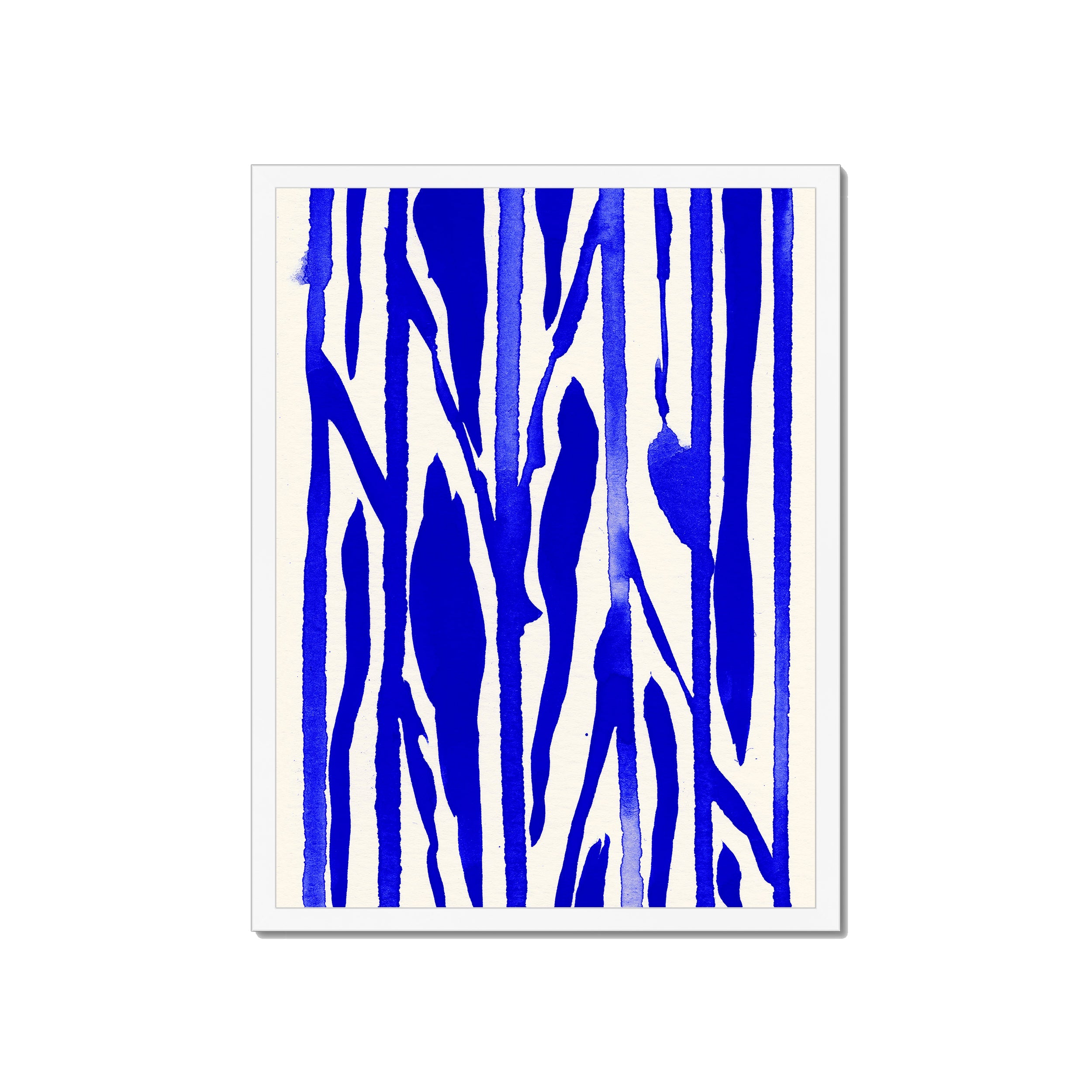Ink Composition 22 blue ink print, 45x60cm, in a white box frame, ready to hang.