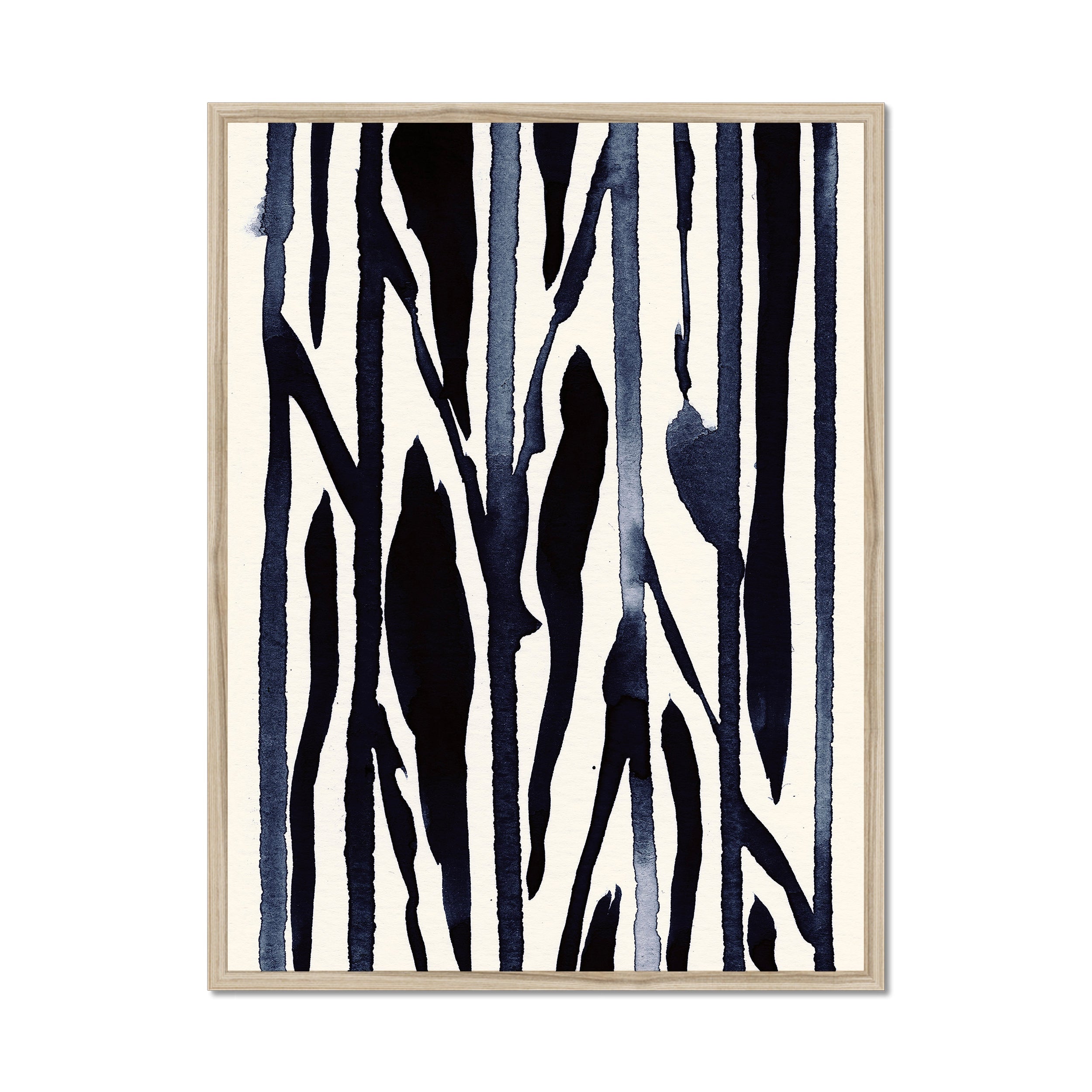 Ink Composition 22 black ink print, 60x80cm, in a natural wood box frame, ready to hang.