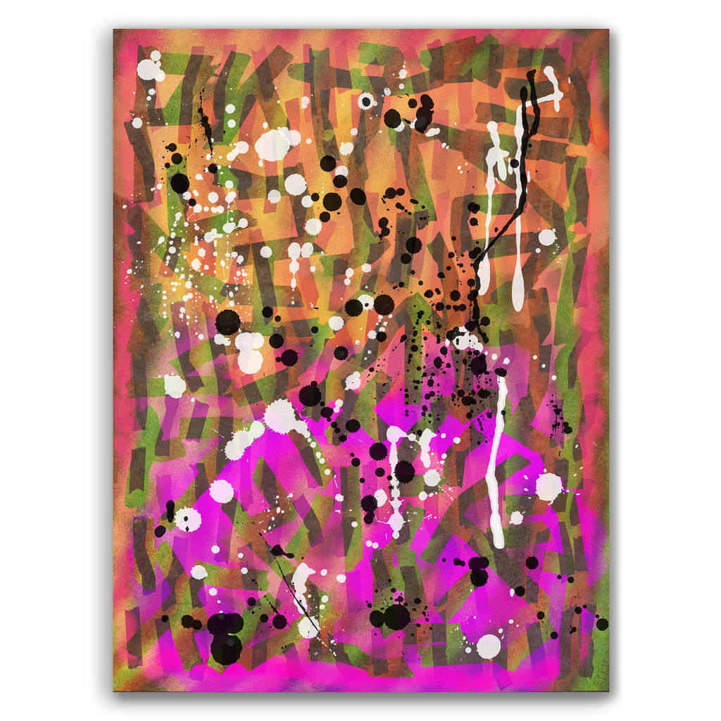 Broken Beat 02 abstract wall art print with layered colour, fragmented forms and gestural marks