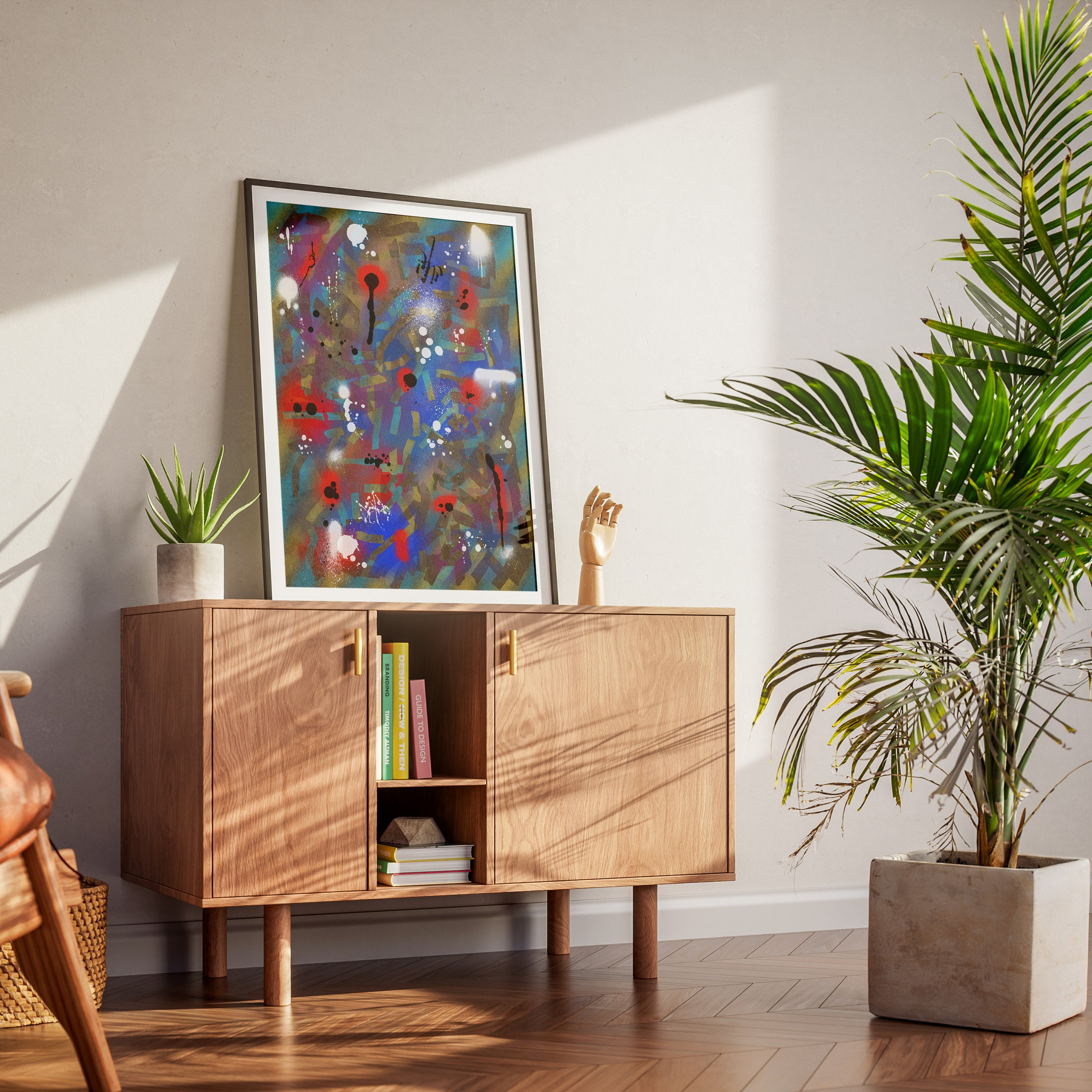 Broken Beat 03 abstract wall art print styled in a modern interior