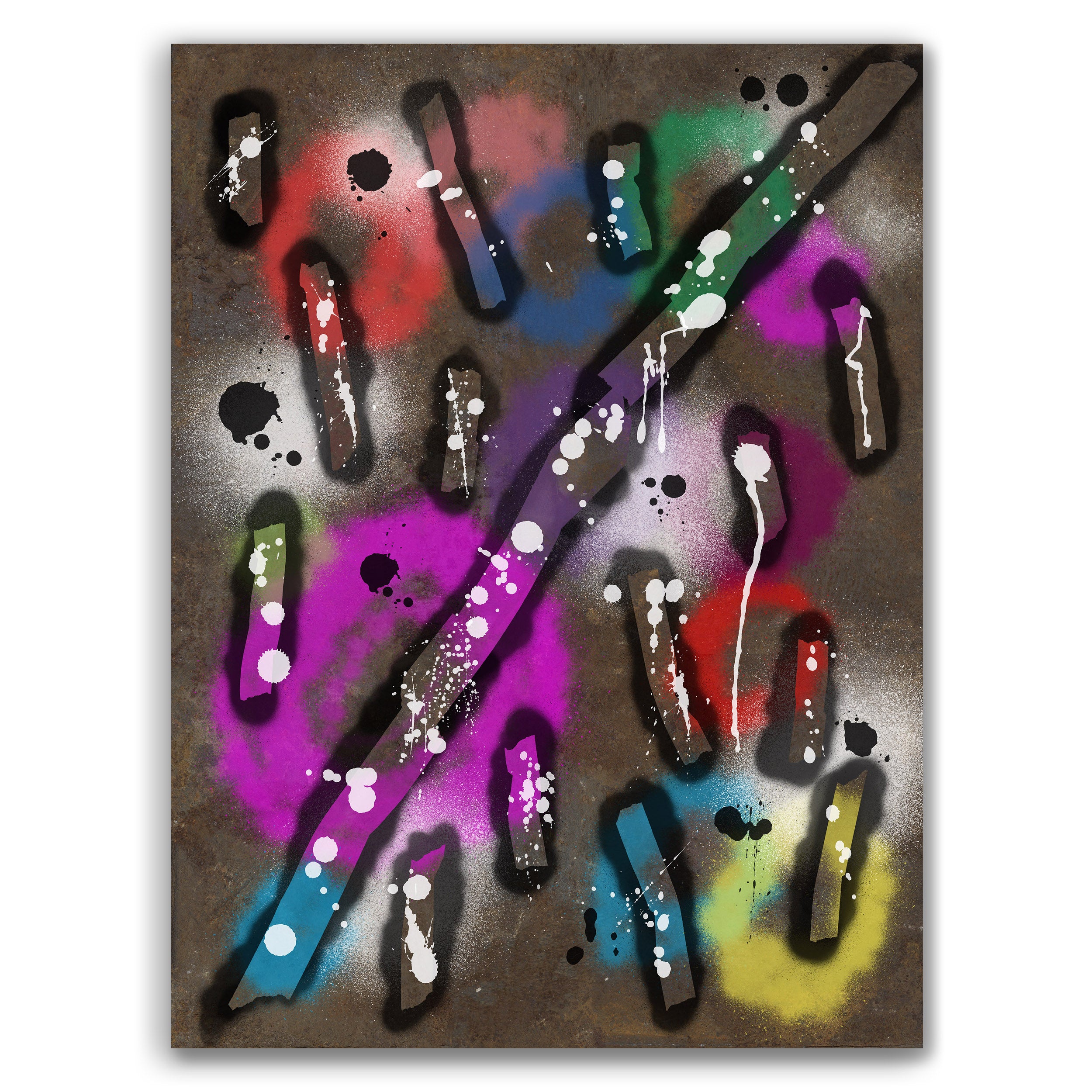 Broken Beat 04 abstract wall art print with layered colour, fragmented forms and gestural marks
