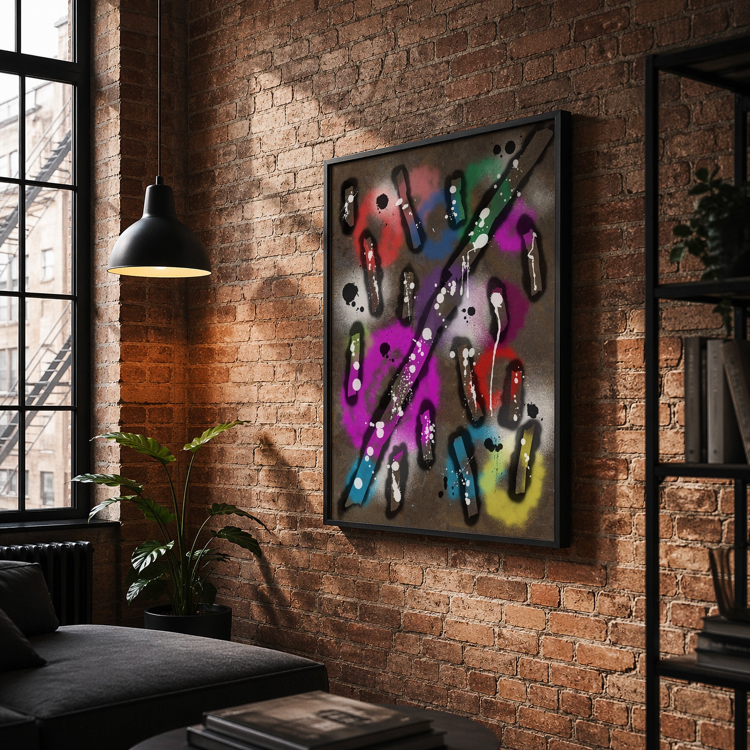 Broken Beat 04 abstract wall art print styled in a modern interior