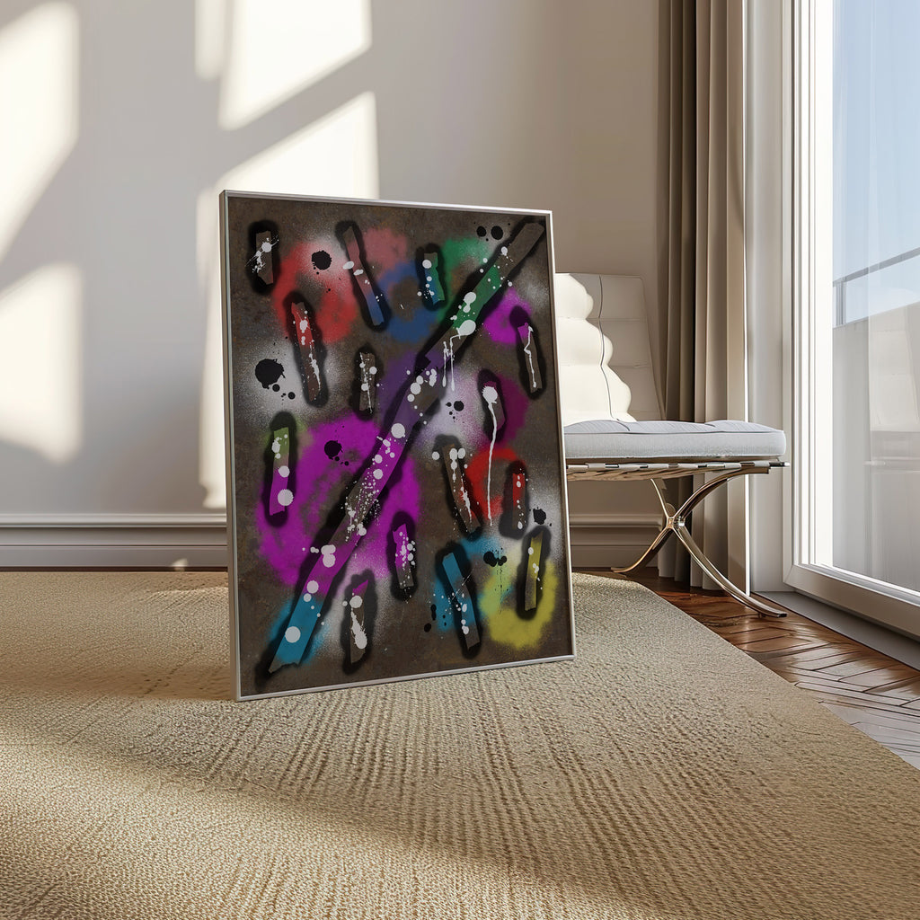 Broken Beat 04 abstract wall art print styled in a modern interior