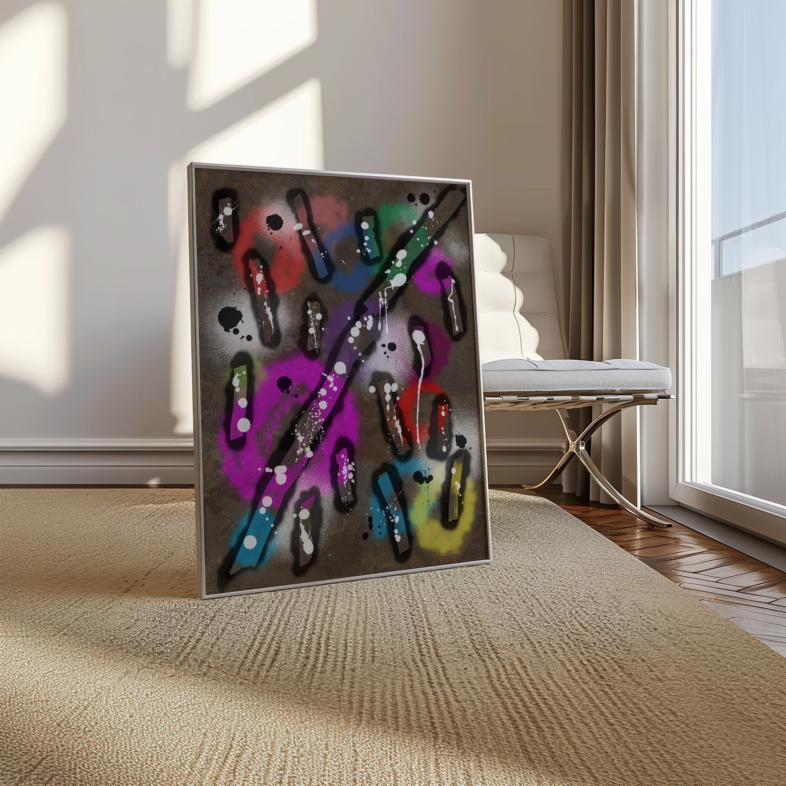 Broken Beat 04 abstract wall art print styled in a modern interior