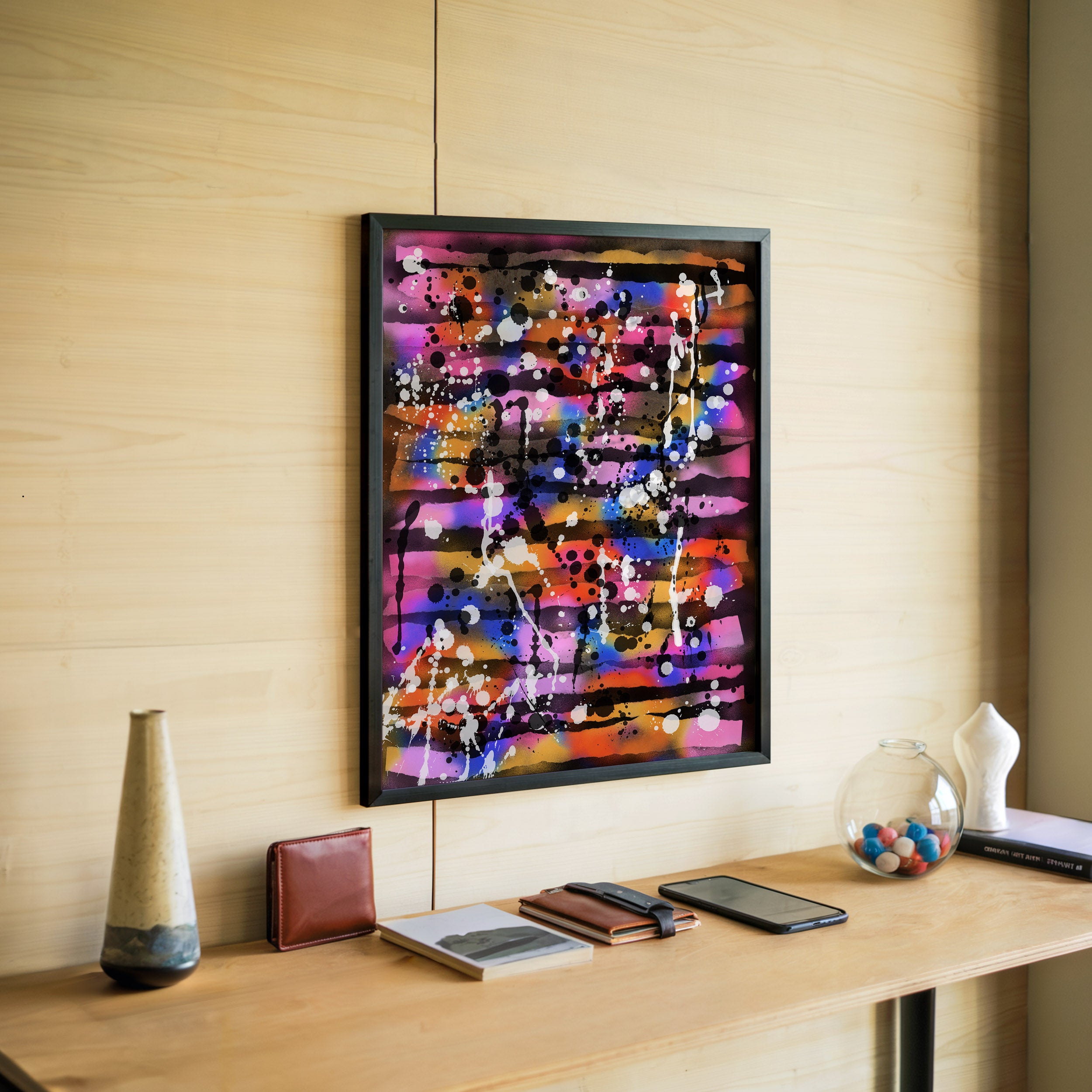 Broken Beat 05 abstract wall art print styled in a modern interior