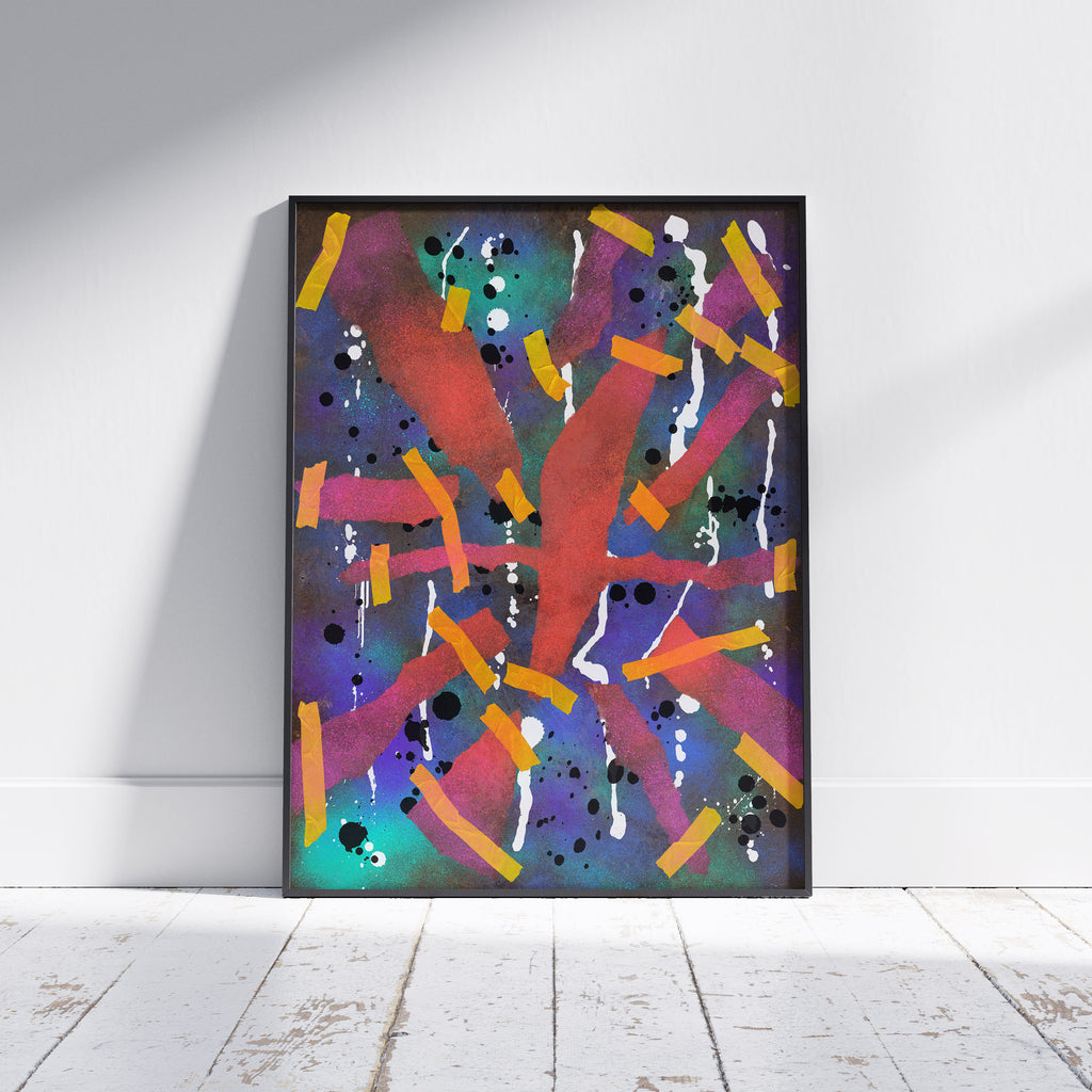 Broken Beat 06 framed abstract wall art print shown off wall with black frame