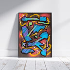 Broken Beat 07 framed abstract wall art print shown off wall with black frame