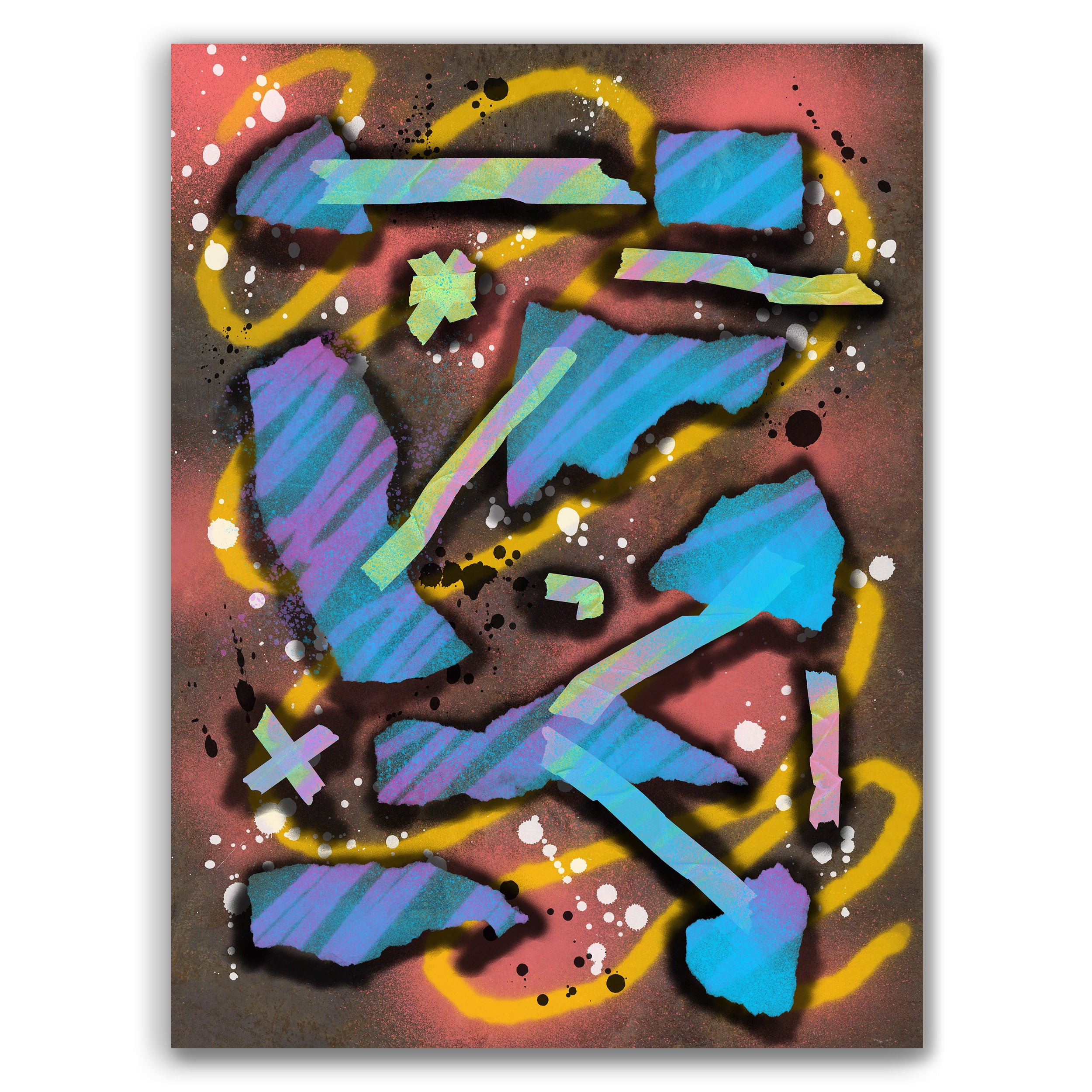 Broken Beat 07 abstract wall art print with layered colour, fragmented forms and gestural marks