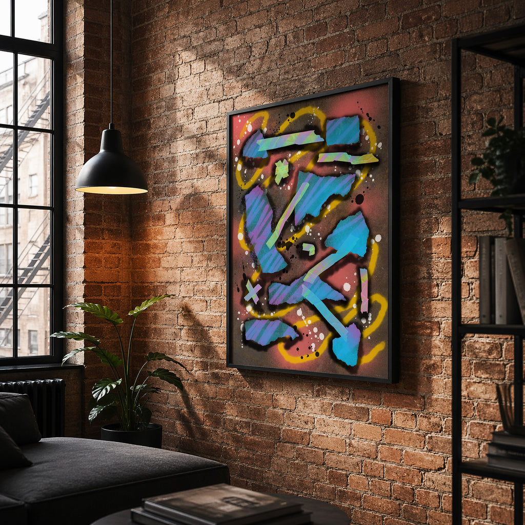 Broken Beat 07 abstract wall art print styled in a modern interior