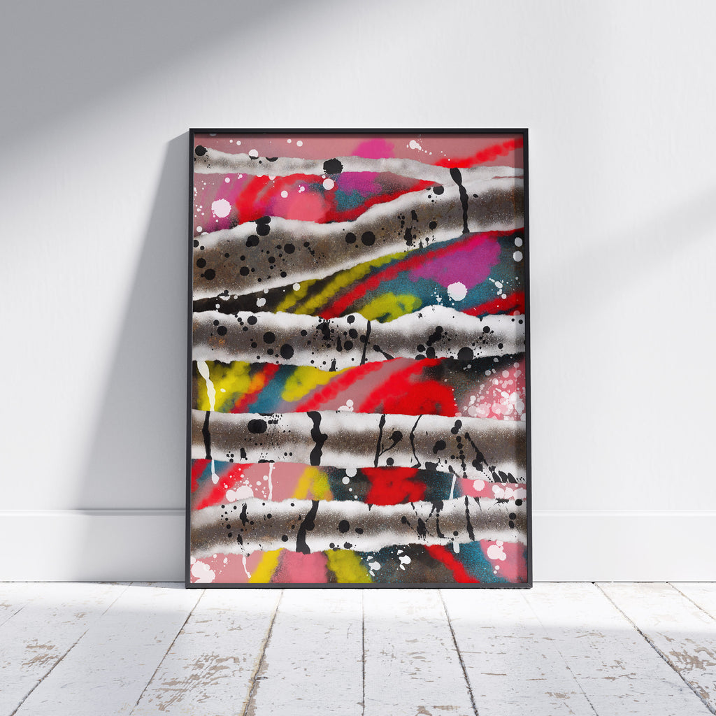 Broken Beat 08 framed abstract wall art print shown off wall with black frame