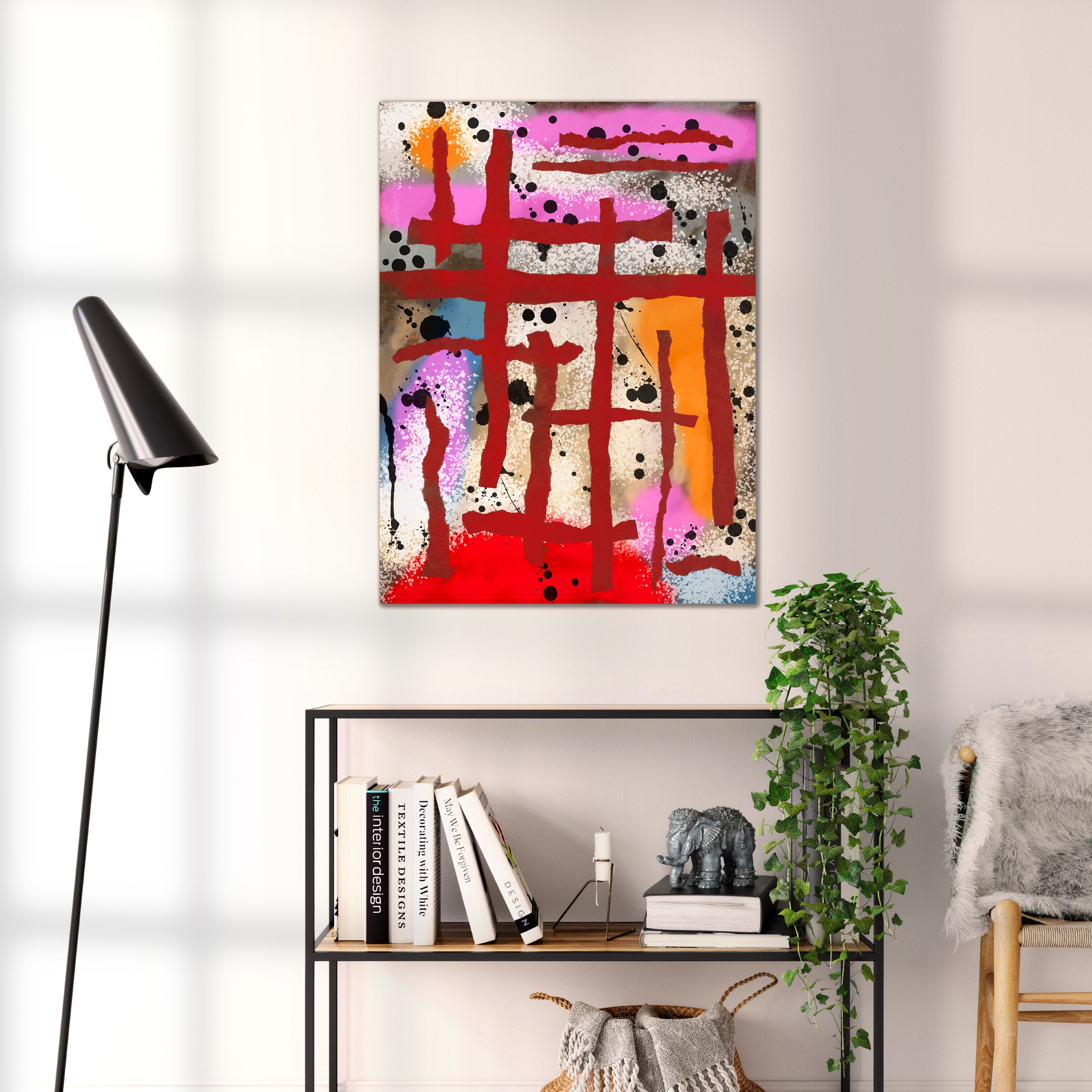 Broken Beat 09 abstract wall art print shown to scale at 60 x 80 cm