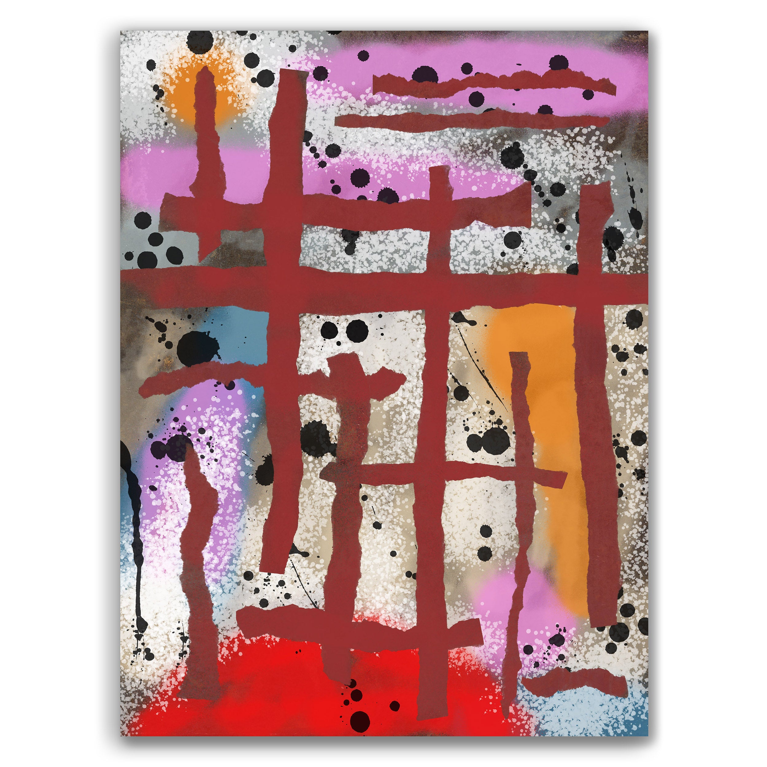 Broken Beat 09 abstract wall art print with layered colour, fragmented forms and gestural marks