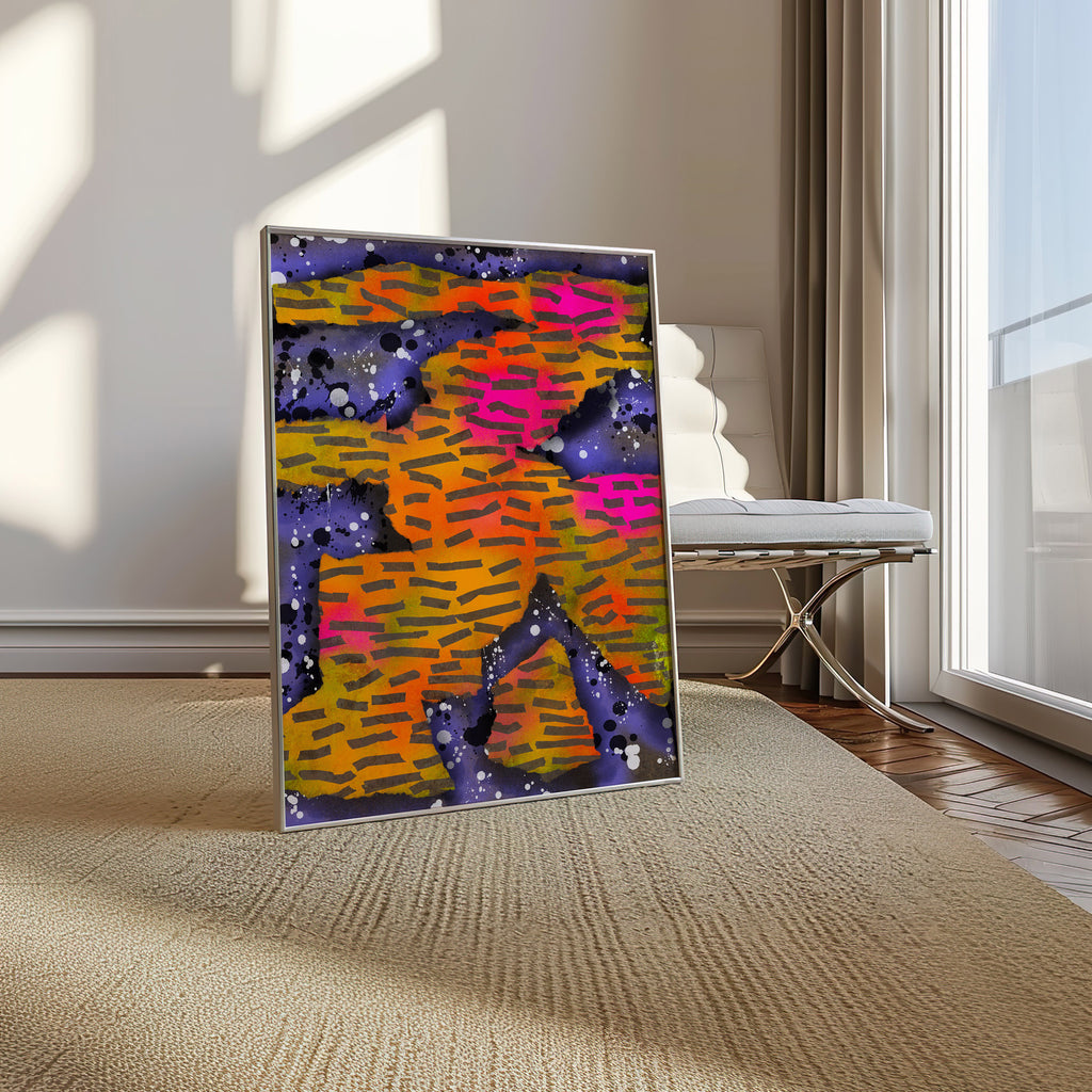 Broken Beat 10 colourful contemporary abstract print shown in a modern room setting