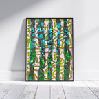 Broken Beat 11 framed abstract wall art print shown off wall with black frame