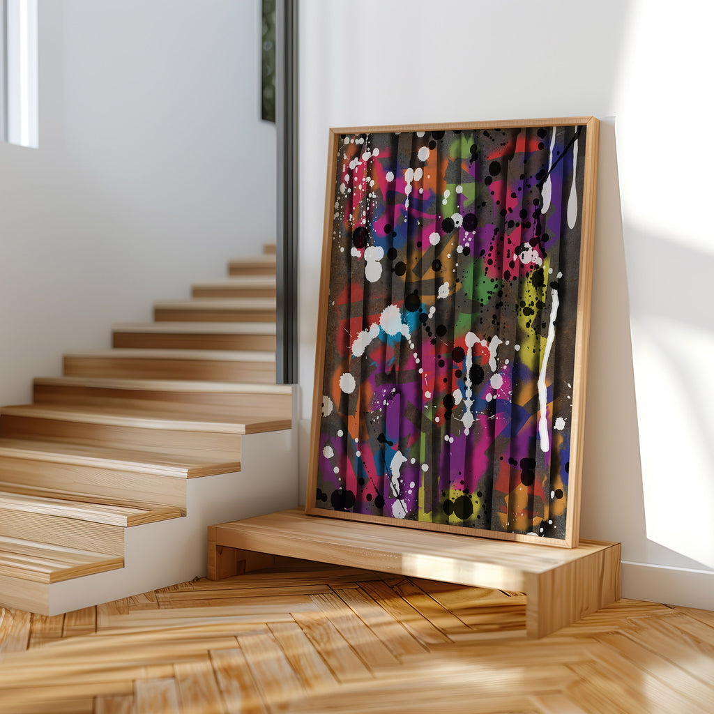 Broken Beat 12 colourful contemporary abstract print shown in a modern room setting