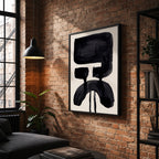 Composition in Ink 20 in black ink displayed in a modern interior, room mockup view one – abstract giclée wall art, 60×80 cm, portrait format, Open Wall Studio