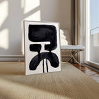 Composition in Ink 20 in black ink displayed in a modern interior, room mockup view two – abstract giclée wall art, 30×40 cm, portrait format, Open Wall Studio
