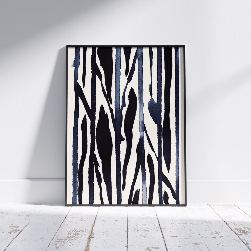 Composition in Ink 22 framed art print in black ink – contemporary abstract giclée print shown in frame, portrait format, 60×80 cm, no scale reference, Open Wall Studio