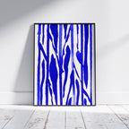 Composition in Ink 22 framed art print in blue ink – contemporary abstract giclée print shown in frame, portrait format, 45×60 cm, no scale reference, Open Wall Studio