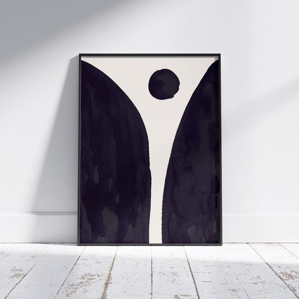Composition in Ink 08 framed art print in black ink – contemporary abstract giclée print shown in frame, portrait format, 60×80 cm, no scale reference, Open Wall Studio