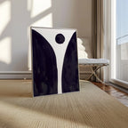 Composition in Ink 08 in black ink displayed in a modern interior, room mockup view two – abstract giclée wall art, 45×60 cm, portrait format, Open Wall Studio