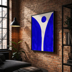 Composition in Ink 08 in blue ink displayed in a modern interior, room mockup view one – abstract giclée wall art, 45×60 cm, portrait format, Open Wall Studio