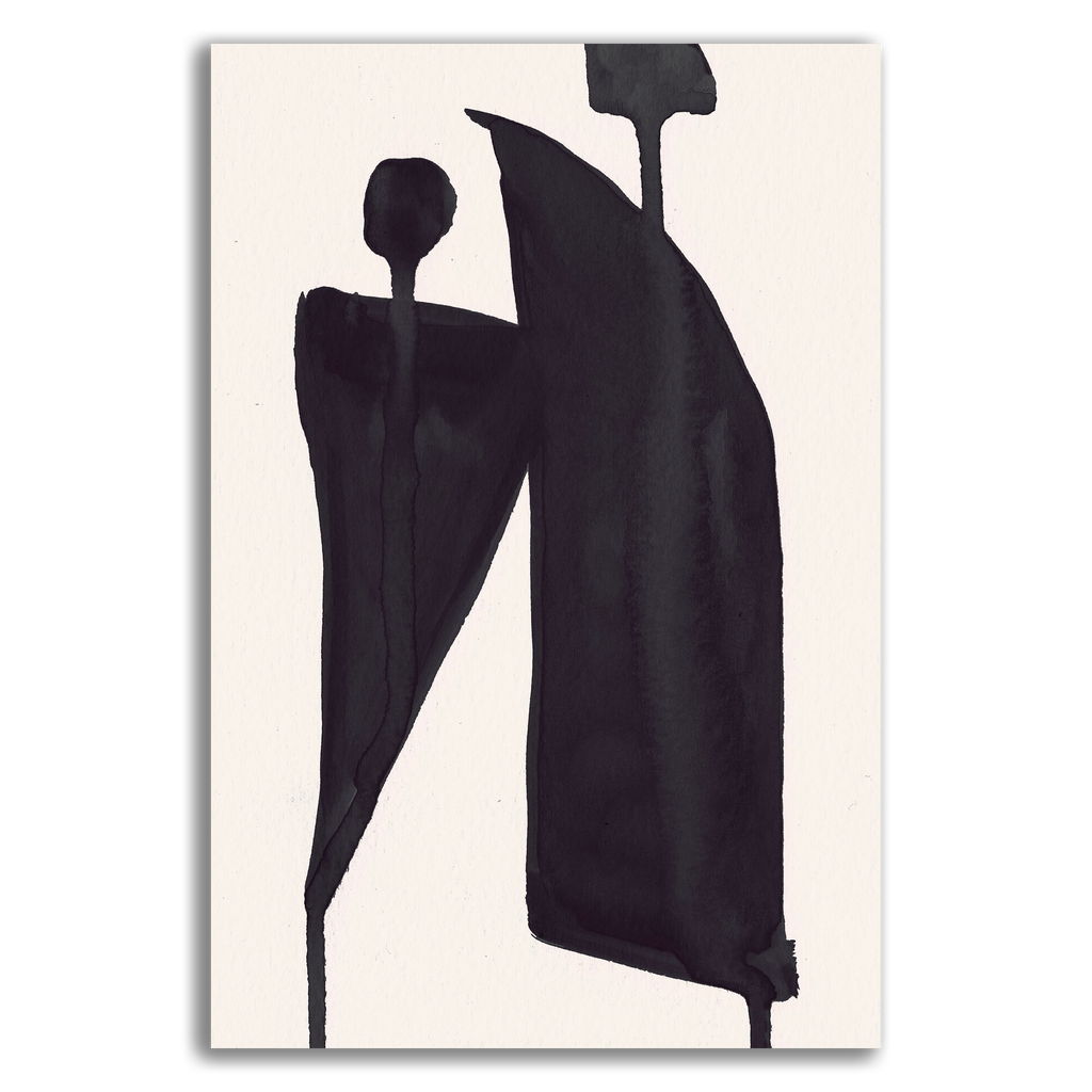 Ink Composition 05 black vertical abstract wall art print on fine art paper