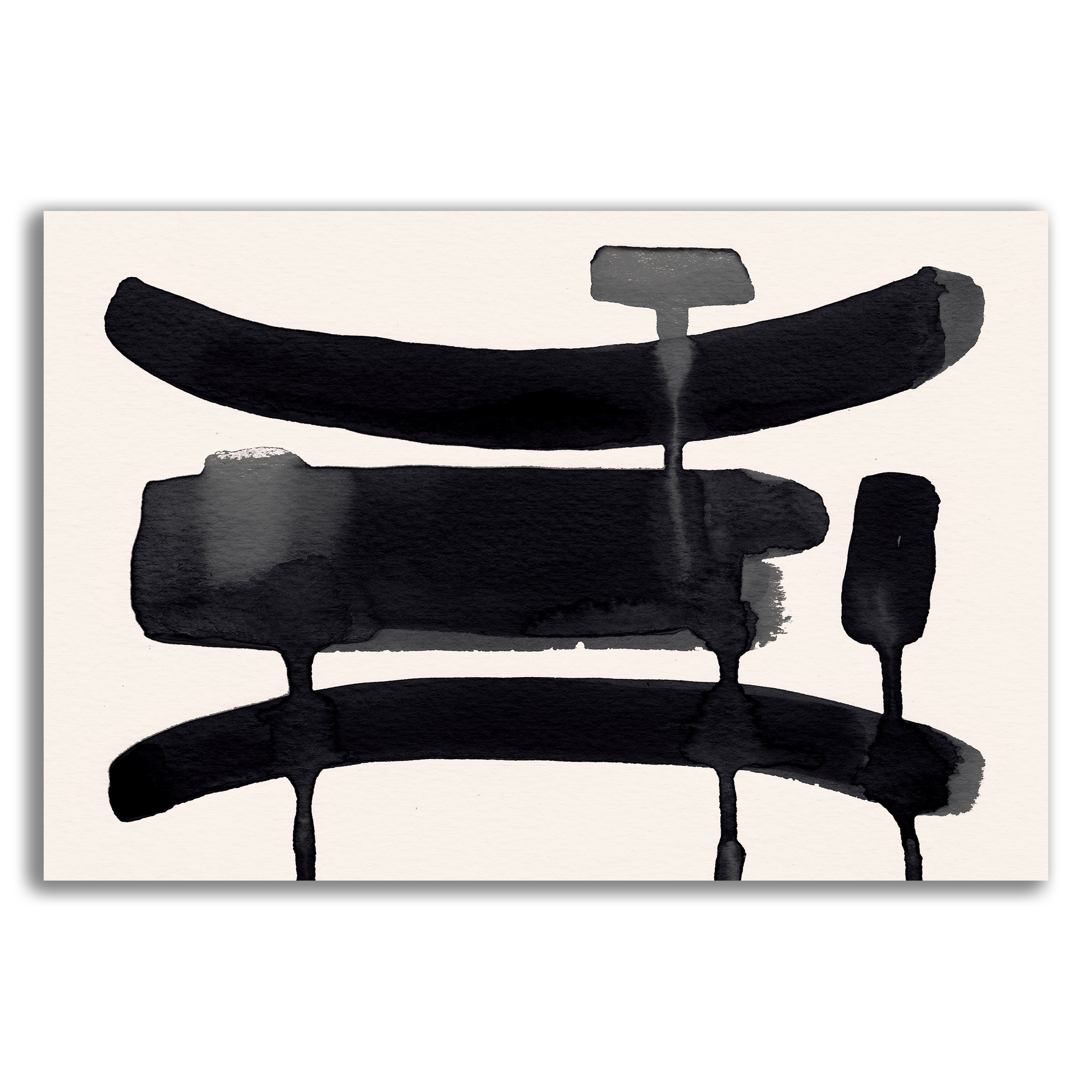 Ink Composition 09 black Horizontal abstract wall art print on fine art paper