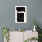 Vertical abstract wall art print displayed in minimalist living room interior