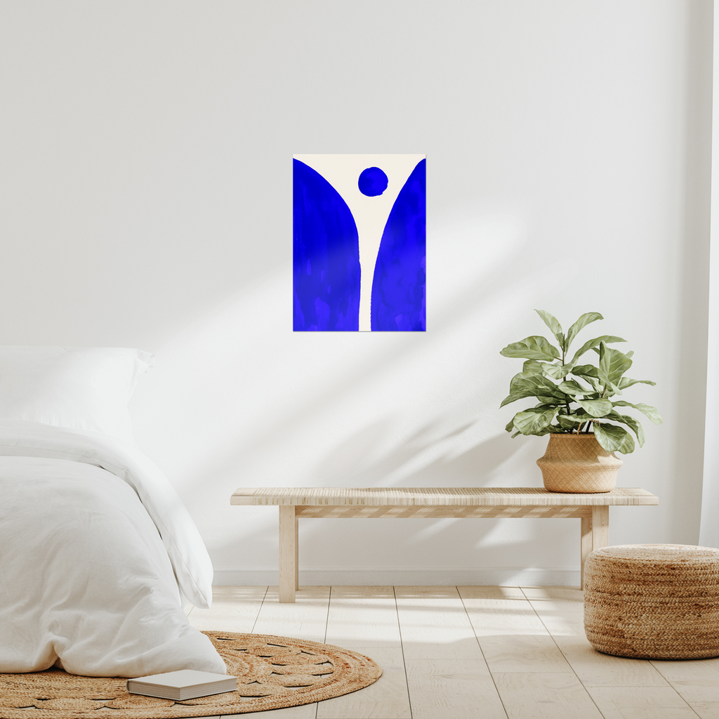 Contemporary abstract minimalist wall art print in modern bedroom