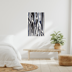 Contemporary abstract minimalist wall art print in modern bedroom