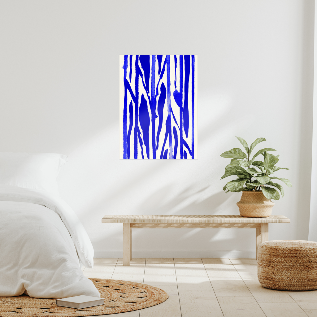 Contemporary abstract minimalist wall art print in modern bedroom