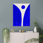 Vertical abstract wall art print displayed in minimalist living room interior
