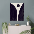 Vertical abstract wall art print displayed in minimalist living room interior