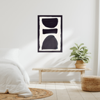 Contemporary abstract minimalist wall art print in modern bedroom