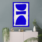 Vertical abstract wall art print displayed in minimalist living room interior