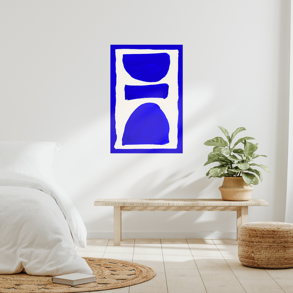 Contemporary abstract minimalist wall art print in modern bedroom
